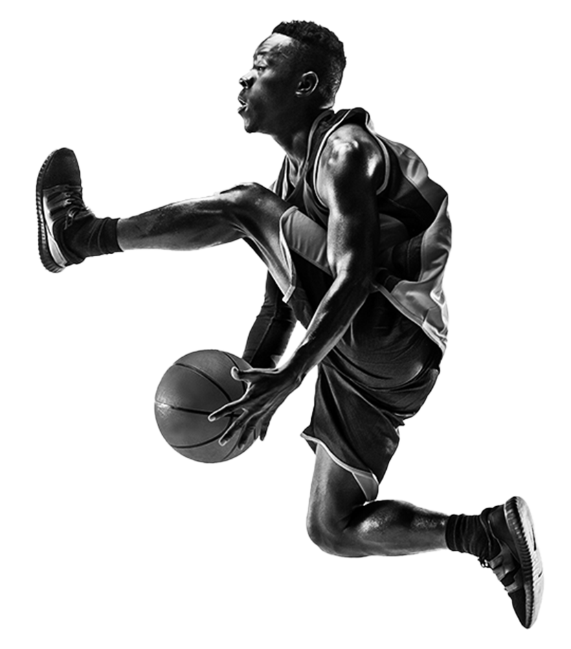 Joueur de basket de profil avec un ballon